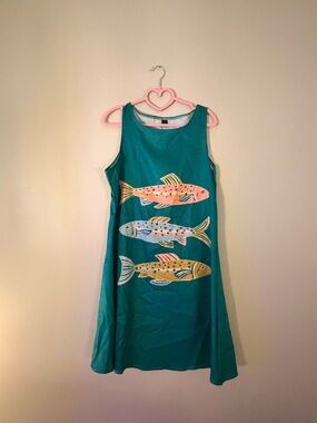 Teal Fish Print Sleeveless Dress - Brand Unknown